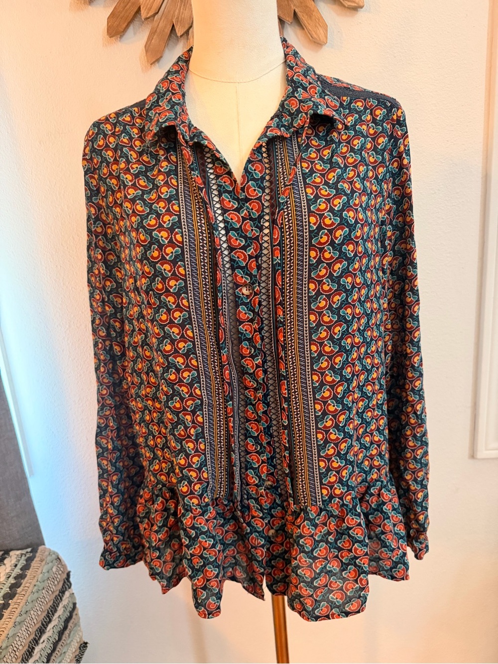 Maeve Anthropologie Boho Floral Ruffle Hem Tunic Blouse Small